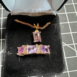 Necklace and ring set faux sapphire 3 stone ring size 9